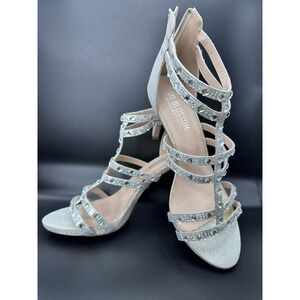 Women's Silver Rhinestone strappy Heels size 8.5 De Blossom Collection.